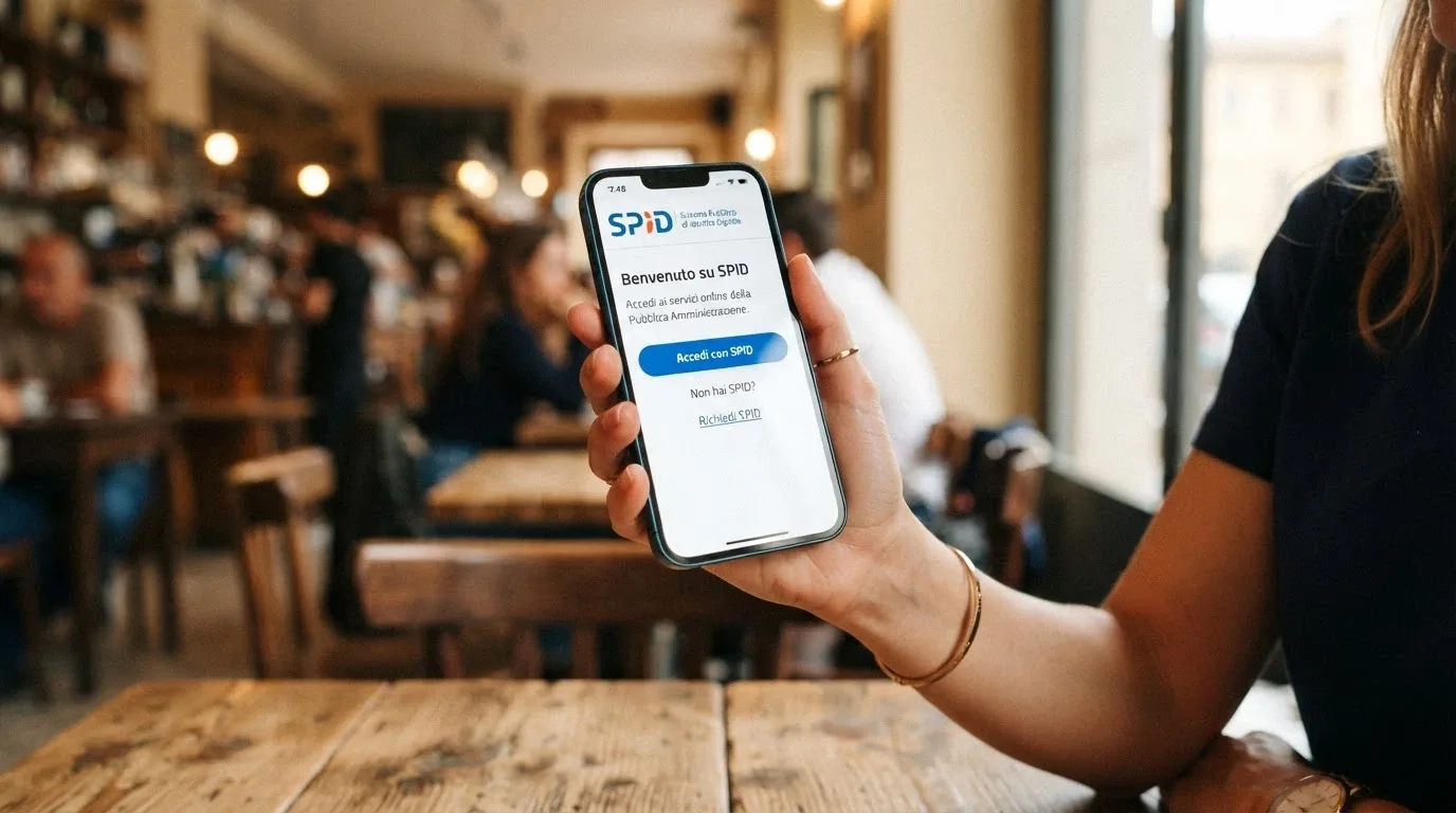 Una mano che tiene uno smartphone con l'app di un casinò aperta e la schermata di registrazione SPID visibile