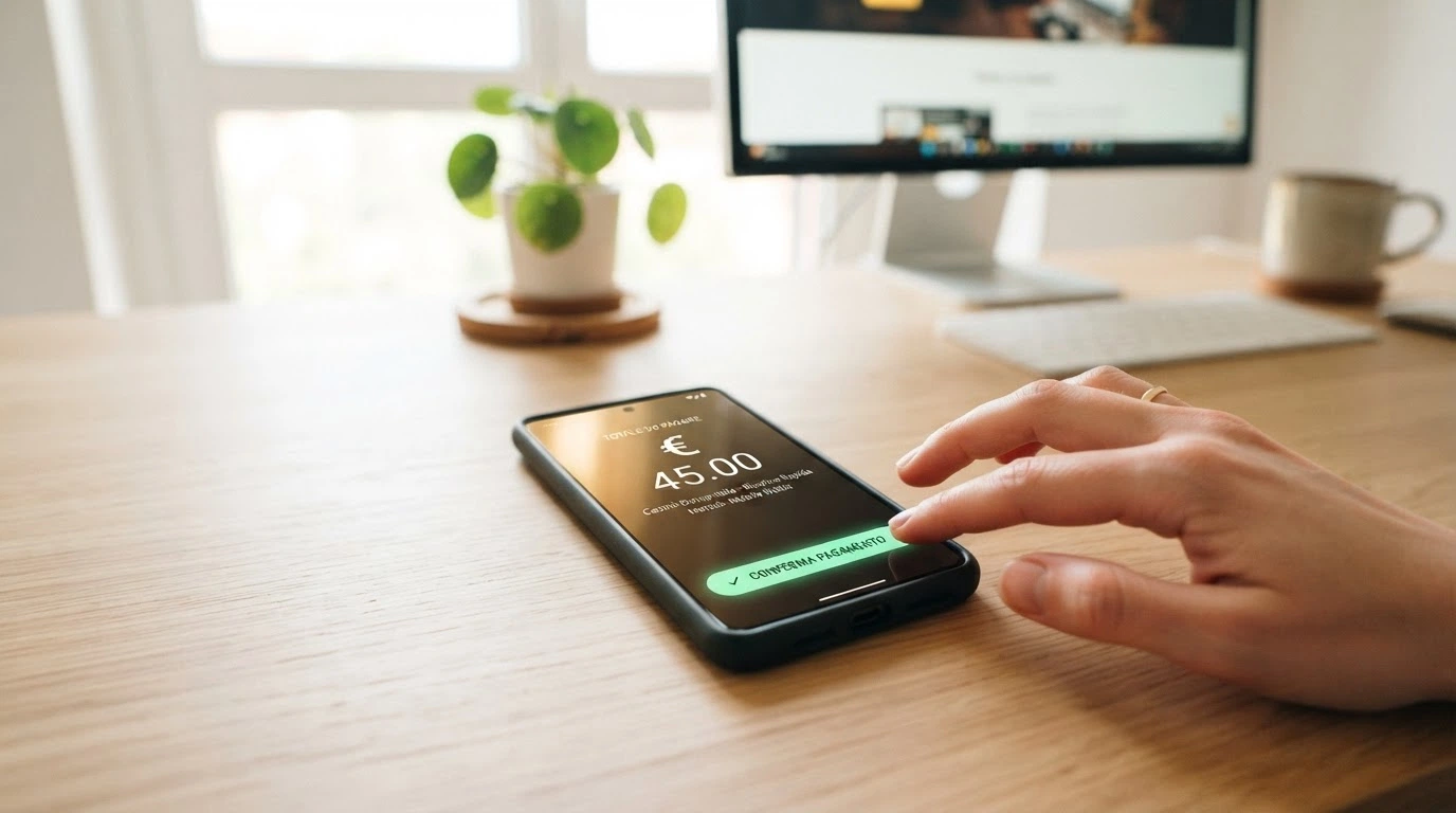 Un iPhone con Apple Pay attivo sulla cassa di un casinò online, con l'importo del deposito in evidenza