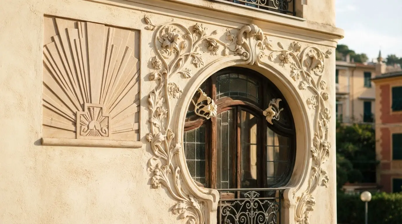 Dettaglio architettonico in stile Liberty-Deco dell'edificio del Casinò di Sanremo