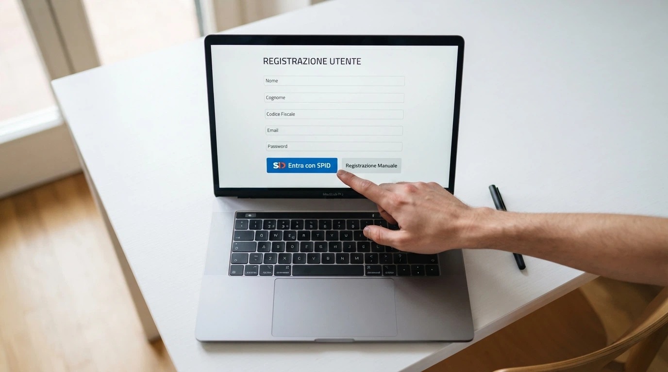 Uno schermo di registrazione casinò con il pulsante «Entra con SPID» in evidenza accanto all'opzione di registrazione manuale