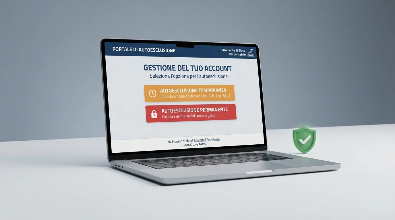 Interfaccia del portale RUA con le opzioni di autoesclusione temporanea e permanente