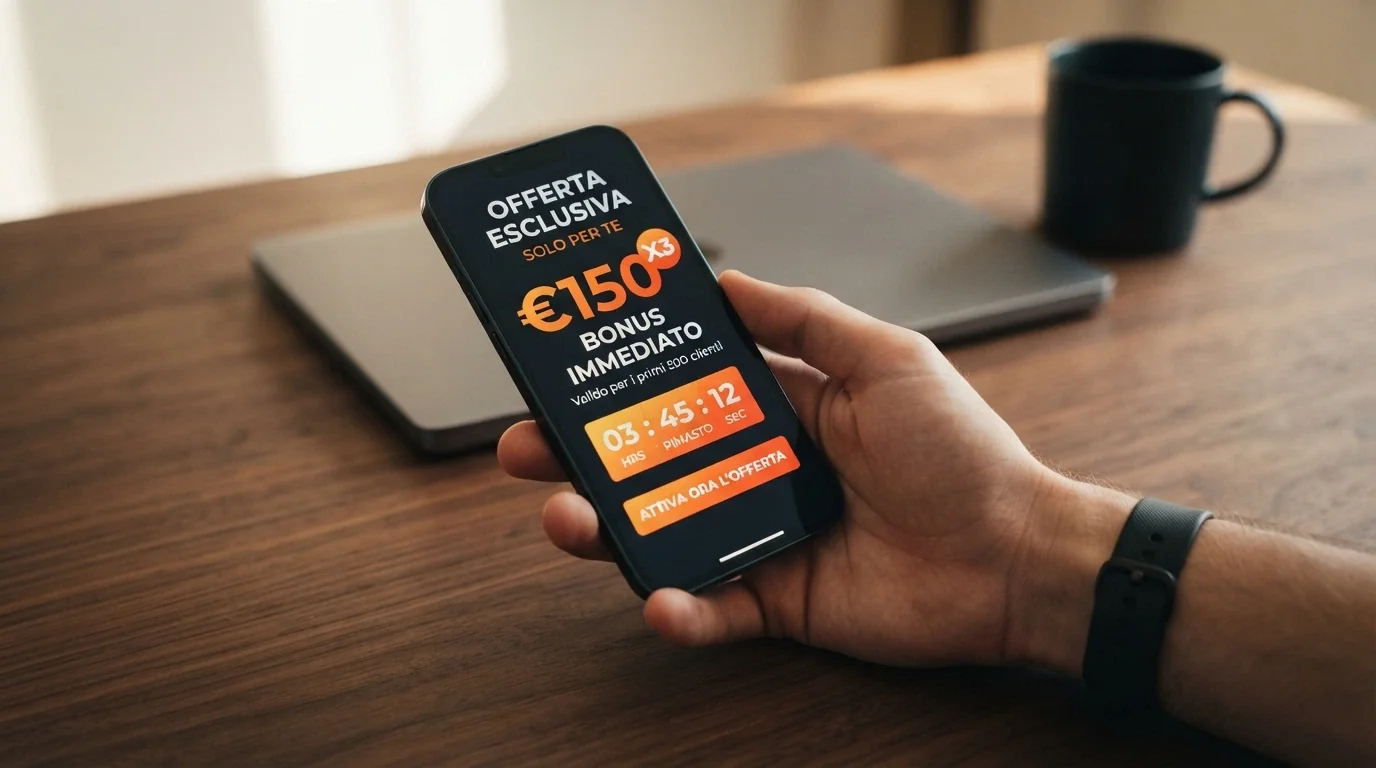 Pagina promozionale di un bonus di benvenuto con termini, condizioni e requisito di puntata in evidenza