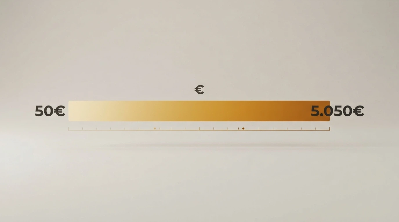 Un confronto visivo degli importi dei bonus di benvenuto disponibili con registrazione CIE, da 50€ a 5.050€