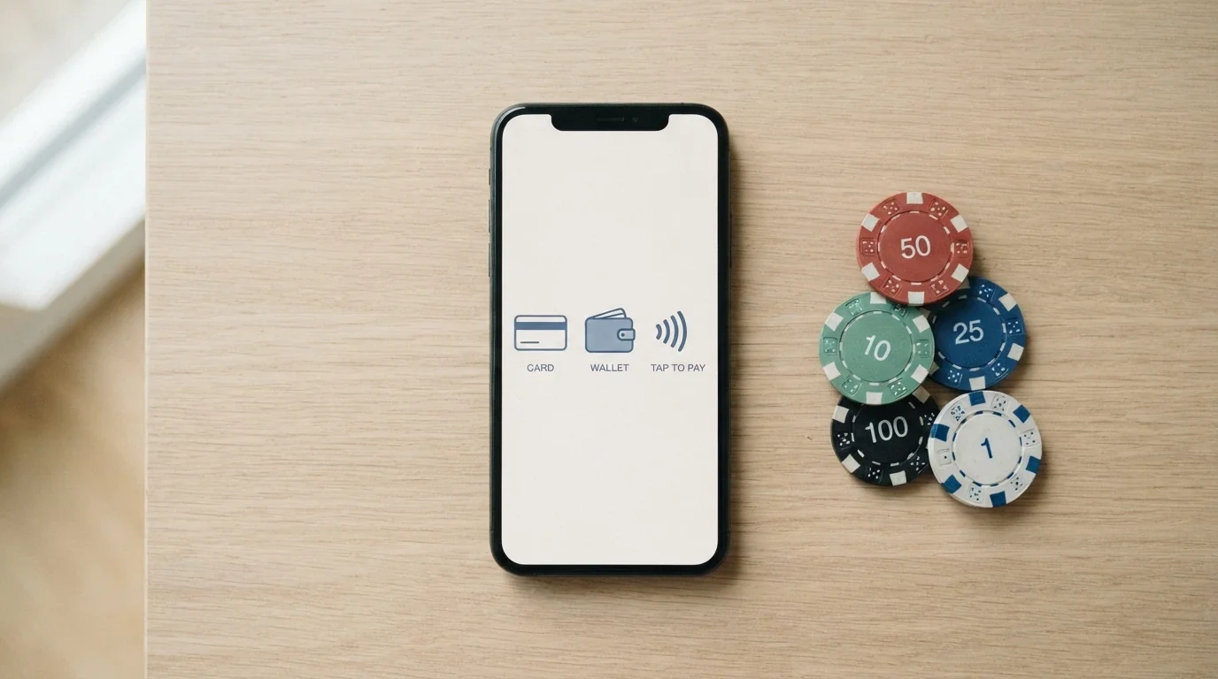 Smartphone con icone di metodi di pagamento digitali affiancato a un punto vendita fisico con insegna