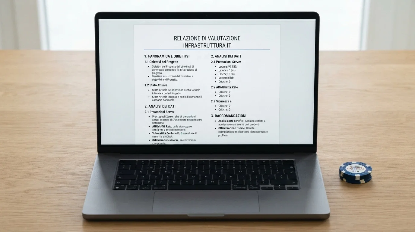 Schermo di laptop con una tabella comparativa di casinò online, bonus e valutazioni in evidenza