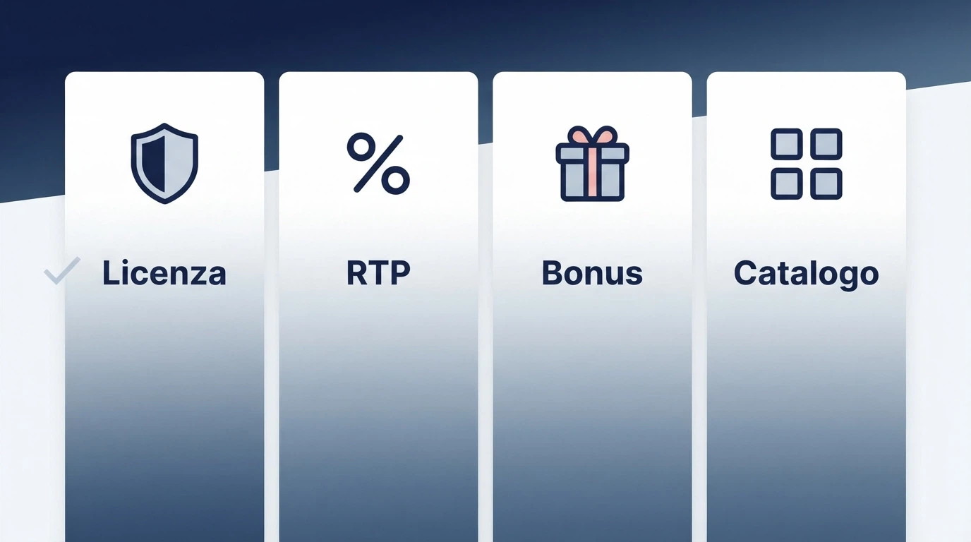 Una schermata comparativa stilizzata con loghi di concessionari ADM affiancati da icone di bonus, slot e licenza