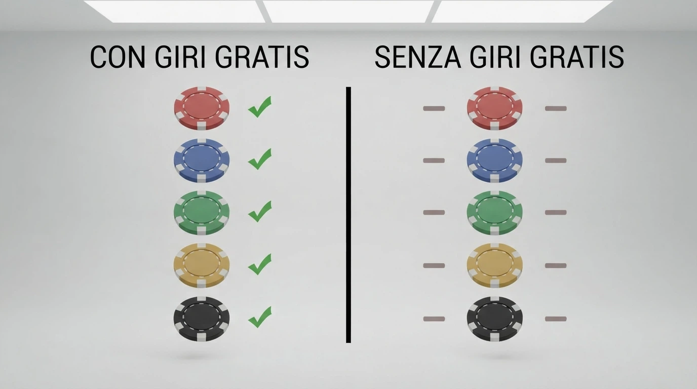 Una griglia di loghi di casinò ADM affiancati, con un'icona di giri gratis accanto a quelli che li offrono e un'icona diversa per quelli che non li hanno
