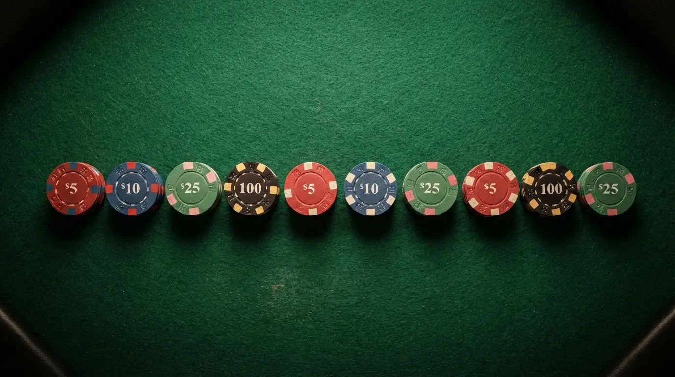 Tavolo da gioco virtuale con chip colorate e le icone di dieci operatori ADM disposte in fila come in una classifica
