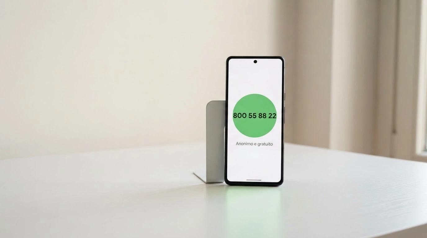 Uno smartphone con la cornice luminosa verde, sul display il numero verde 800 55 88 22 e sotto la scritta «Anonimo e gratuito»