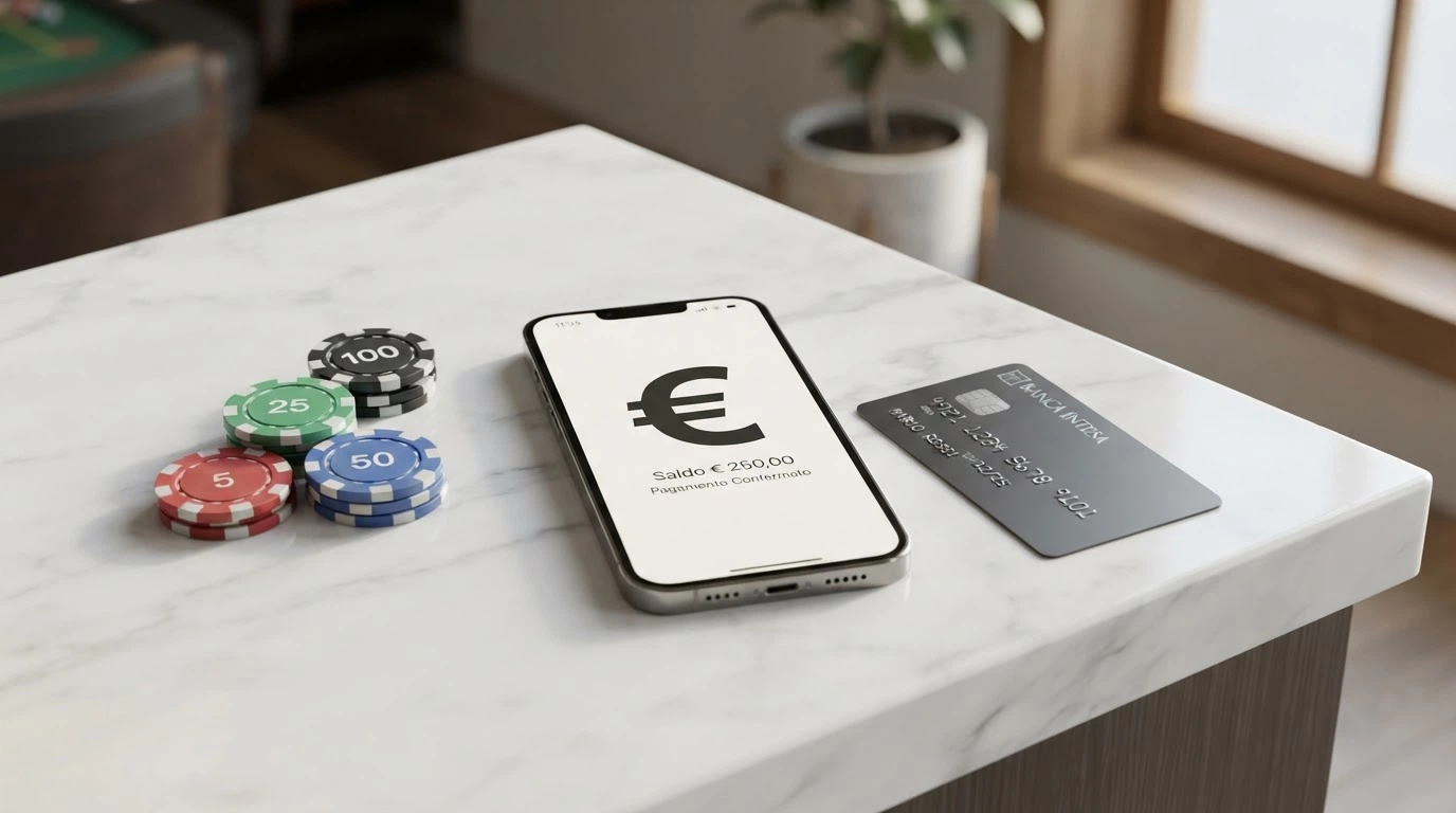 iPhone con schermata Apple Pay affiancato a carte di credito e una grafica che illustra il flusso deposito-prelievo