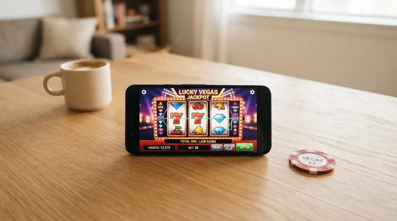 Smartphone con il browser aperto su un gioco di casinò in modalità demo, senza app scaricata