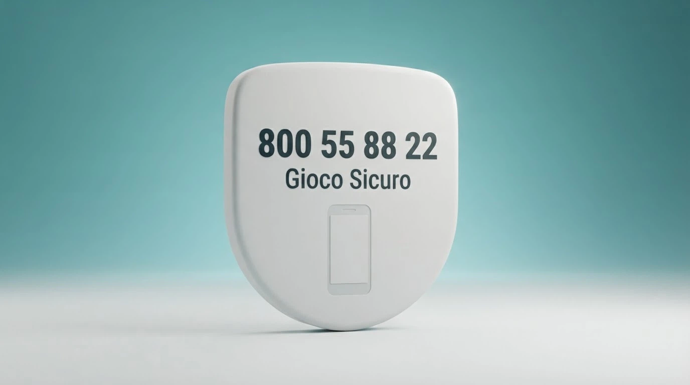 Icona del gioco responsabile con il numero verde 800 55 88 22 e la scritta «Gioco Sicuro»