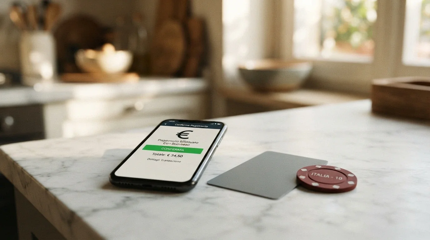 Smartphone con schermata di pagamento Google Pay accanto a un'interfaccia di cassa di un casino online