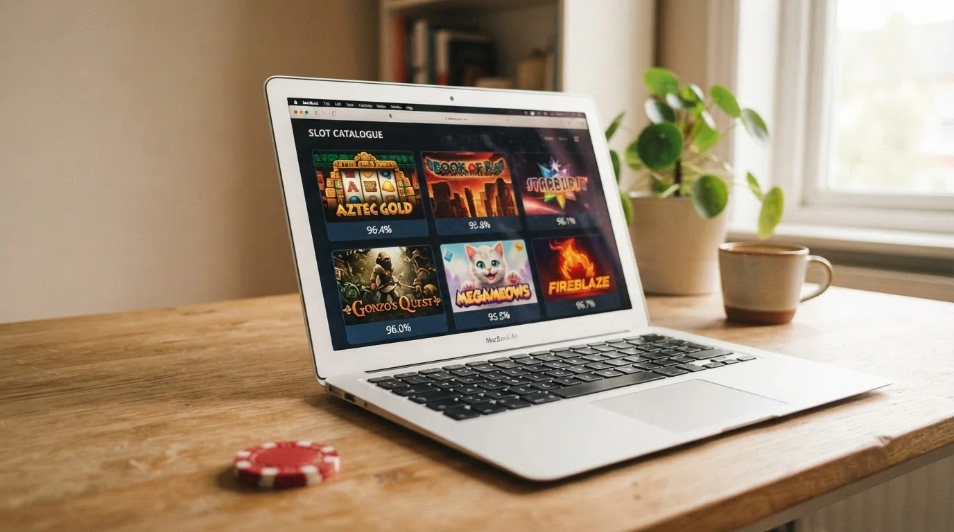 Griglia di slot machine in modalità demo con la percentuale RTP in evidenza su ciascun titolo