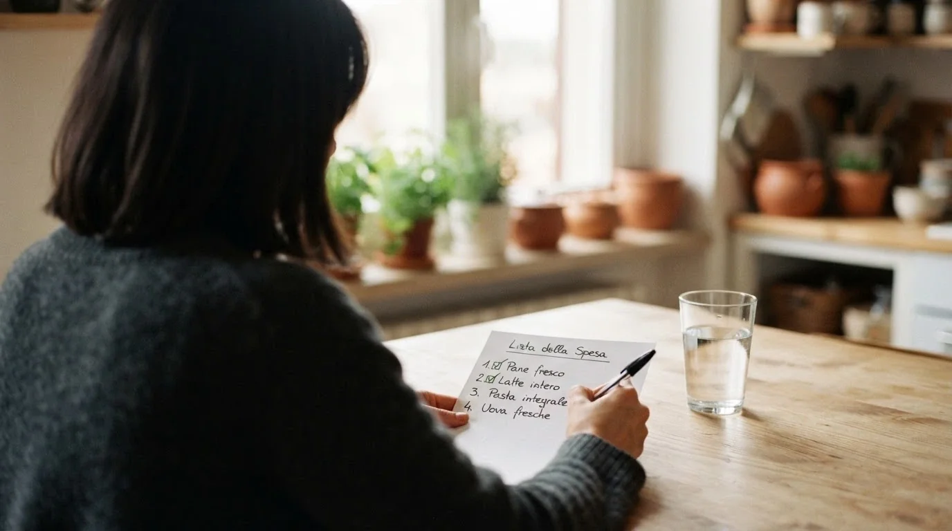 Un giocatore seduto al tavolo di una cucina con un foglio di carta dove ha scritto a mano una checklist: «Licenza? — Wagering? — Tasse? — RUA?» con le prime due voci già spuntate