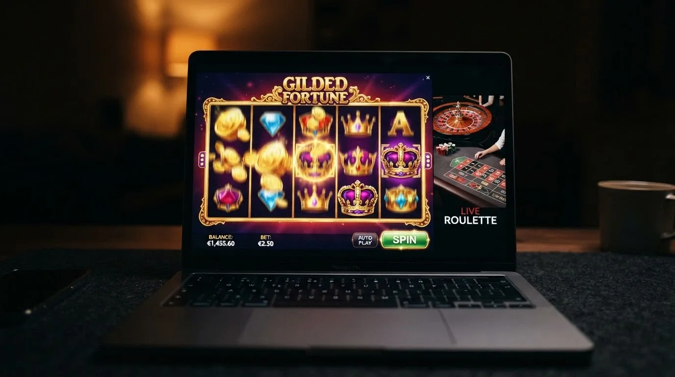 Griglia di slot machine online con titoli Pragmatic Play e NetEnt in evidenza su sfondo scuro