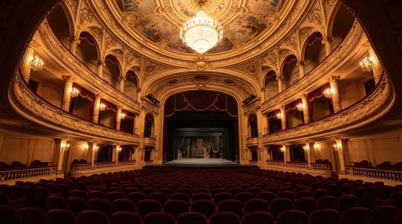 Interno del Teatro del Casinò di Sanremo con platea, galleria e palchi in stile Belle Époque